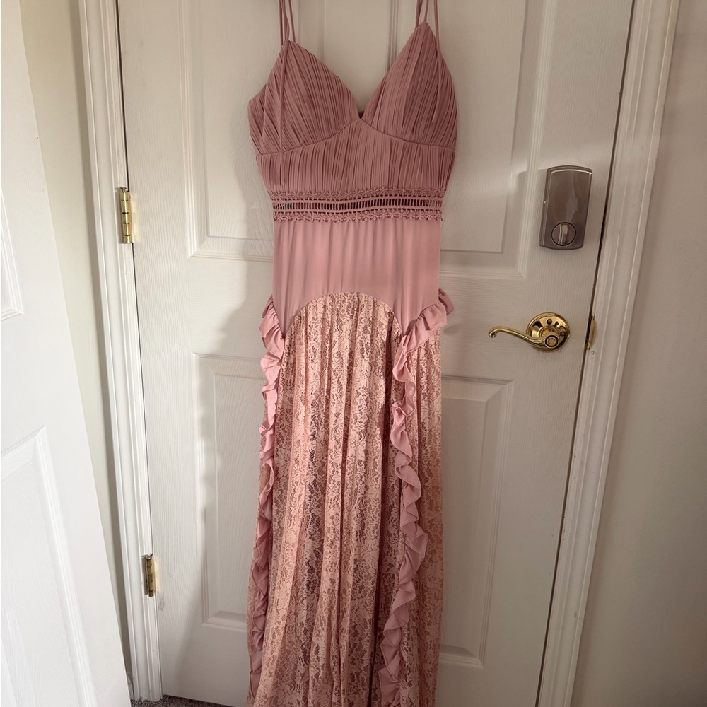 True Decadence size 10, Blush Pink Lace Ruffle Maxi Dress